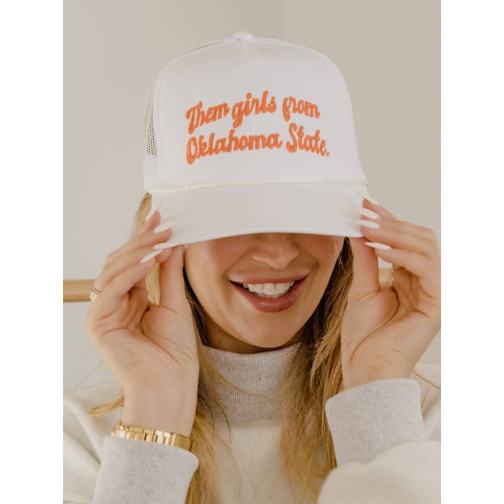 LivyLu - Wholesale Baseball Cap - Unisex - Them Girls from Oklahoma State Script White Hat2