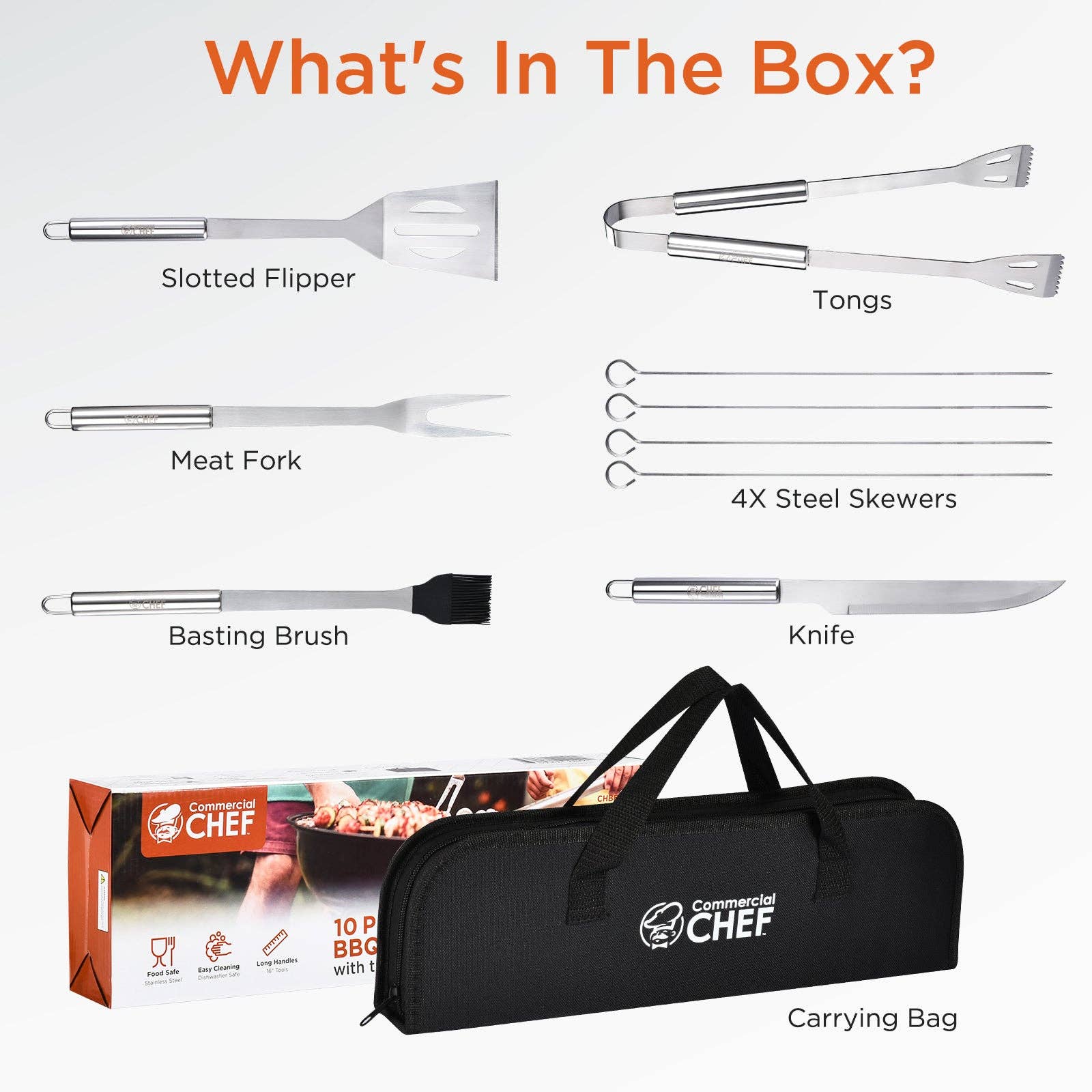 Primo Brands Group - Wholesale Outdoor Grill Tools - Commercial Chef 10 Piece Stainless Steel Barbeque Grill Acce1