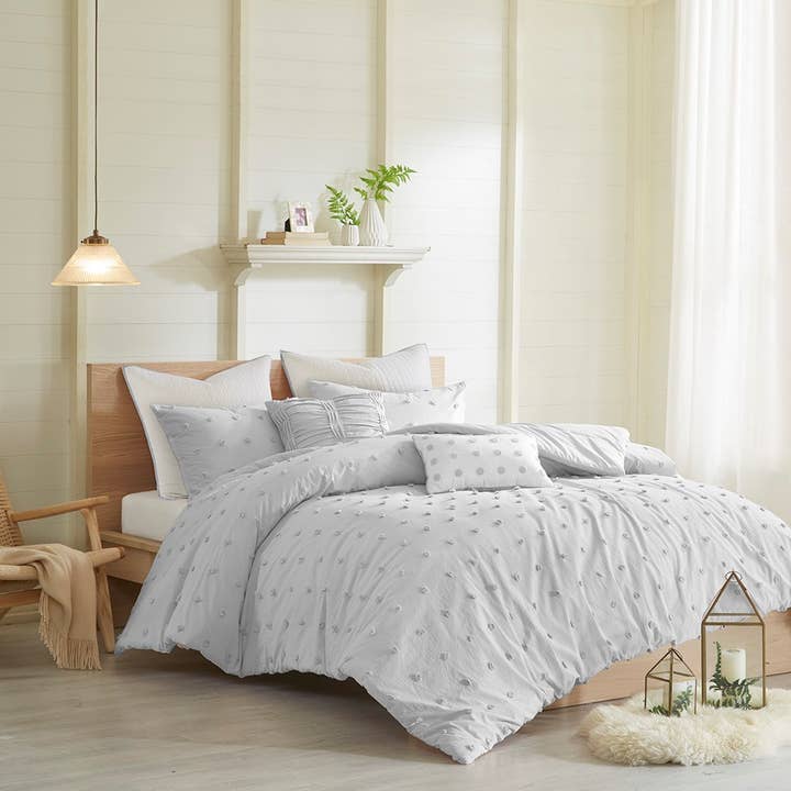 Olliix - Wholesale Bedding Set - Pom-Pom 7-Piece Comforter or Duvet Cover Set, Light Grey