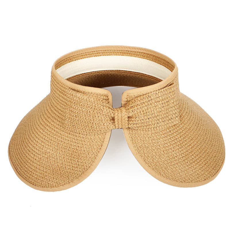 Red Sprite Hats - Wholesale Straw Hat - Women's - Straw Foldable Bow Sun Visor, Messy Bun Straw Hat5