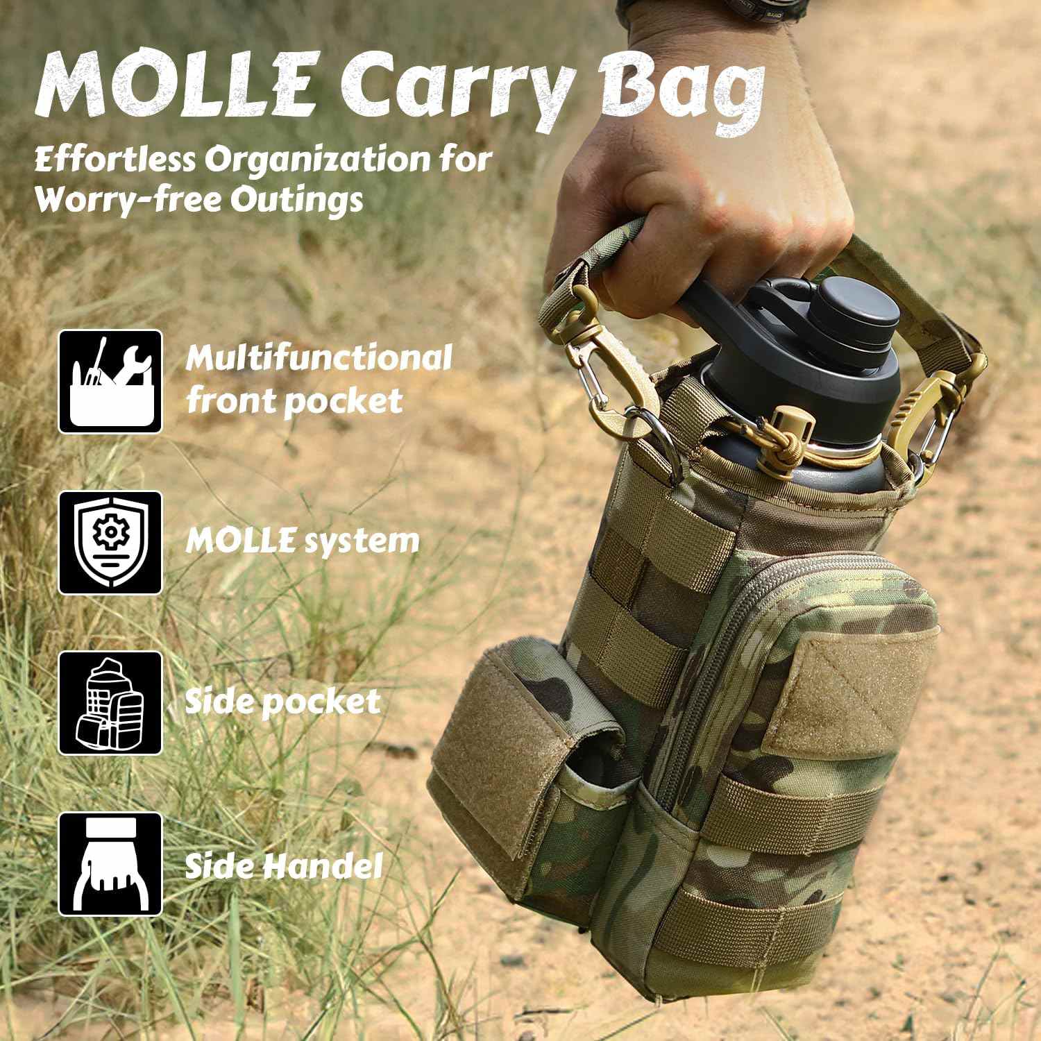 Antarctica Outdoors - Wholesale Water Bottle - Votagoo 64Oz Half Gallon Stainless Steel Insulated Tactical Water Bottle with Metal Military Water Bottle Tactical Carrier Bag8