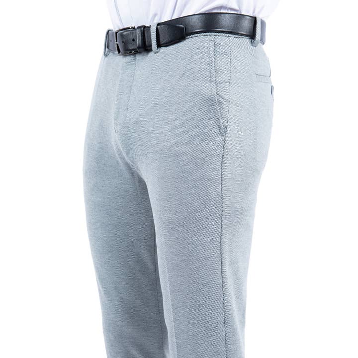 Mens Trousers Super Comfort Flex Dress Pants, Knit Grey for wholesale by Suits America