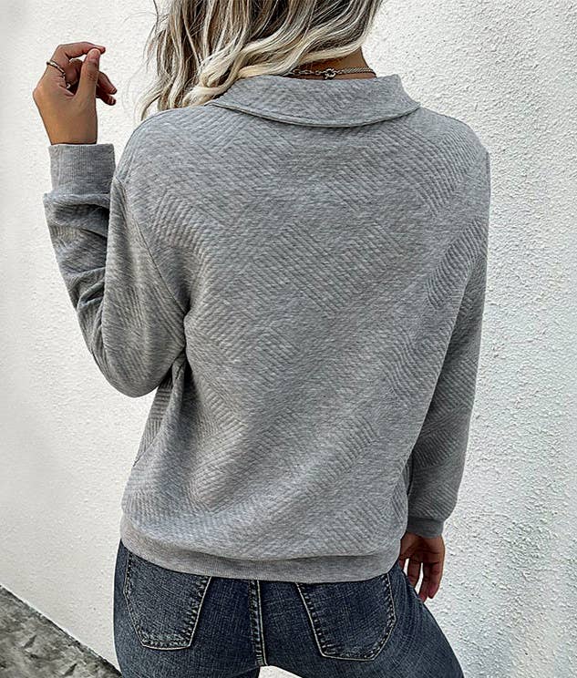 HIDDENBRAND - Wholesale Sweatshirt - Women's - Lapel Buttons Long Sleeves Sweatshirt1