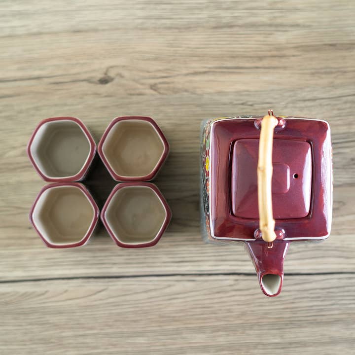 Urban Tokyo - Wholesale Tea Set - Dragonfly Tombo Design Tea Set 20oz Tea Pot with 4 Hexagon Cups (4/8)2