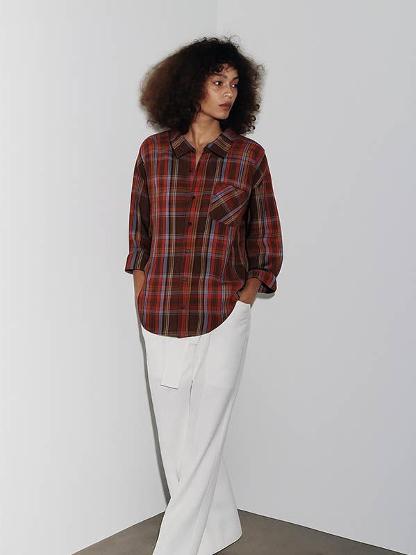 T2508ASJP76315 - Women's Long Sleeve Plaid Flannel Shirt for wholesale by ESLEY