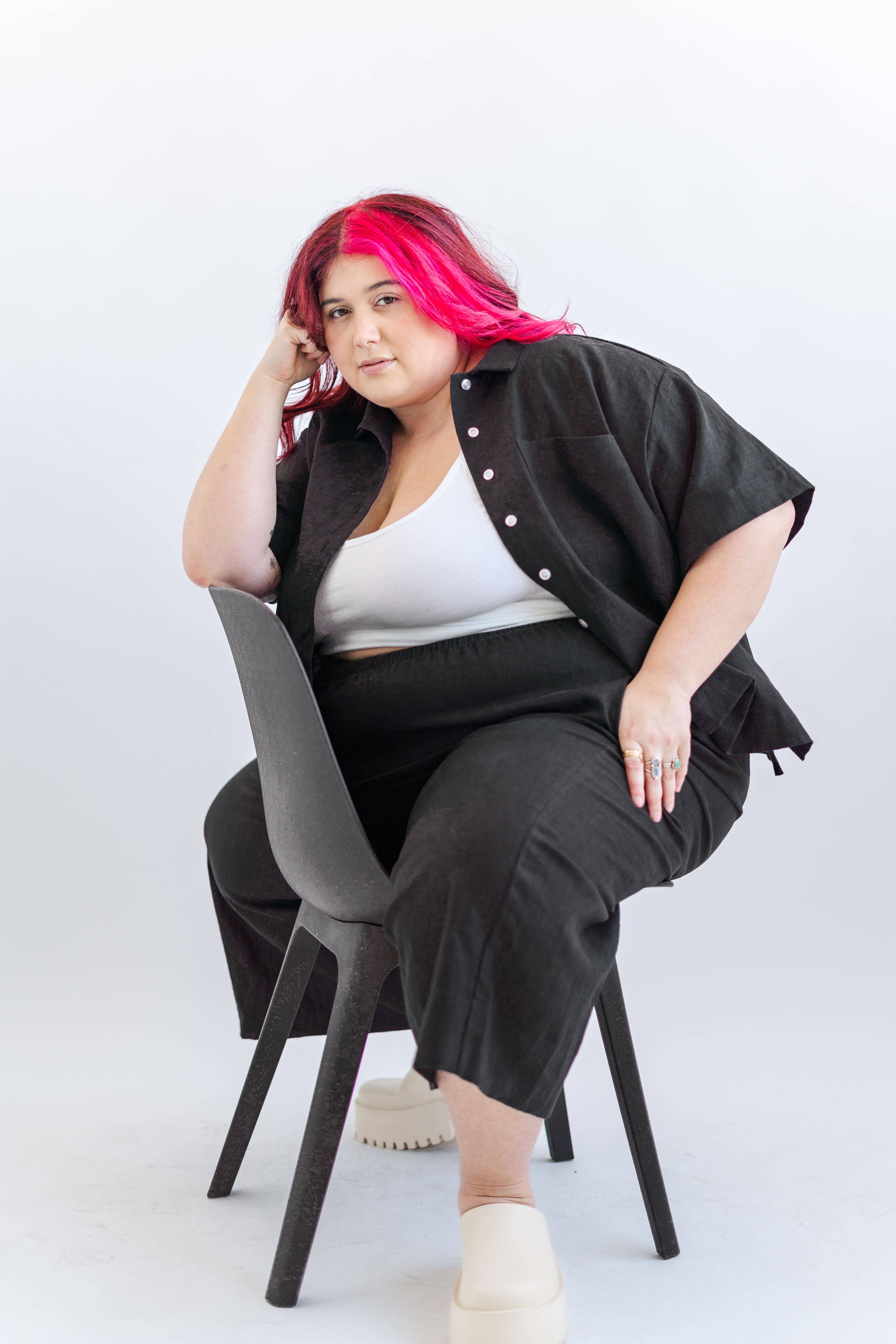 Nettle Studios - Wholesale Pants - Unisex - Size Inclusive Plus Size Wide Leg Elastic Pant Black Linen3