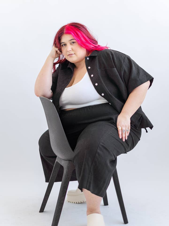 Nettle Studios - Wholesale Pants - Unisex - Size Inclusive Plus Size Wide Leg Elastic Pant Black Linen3