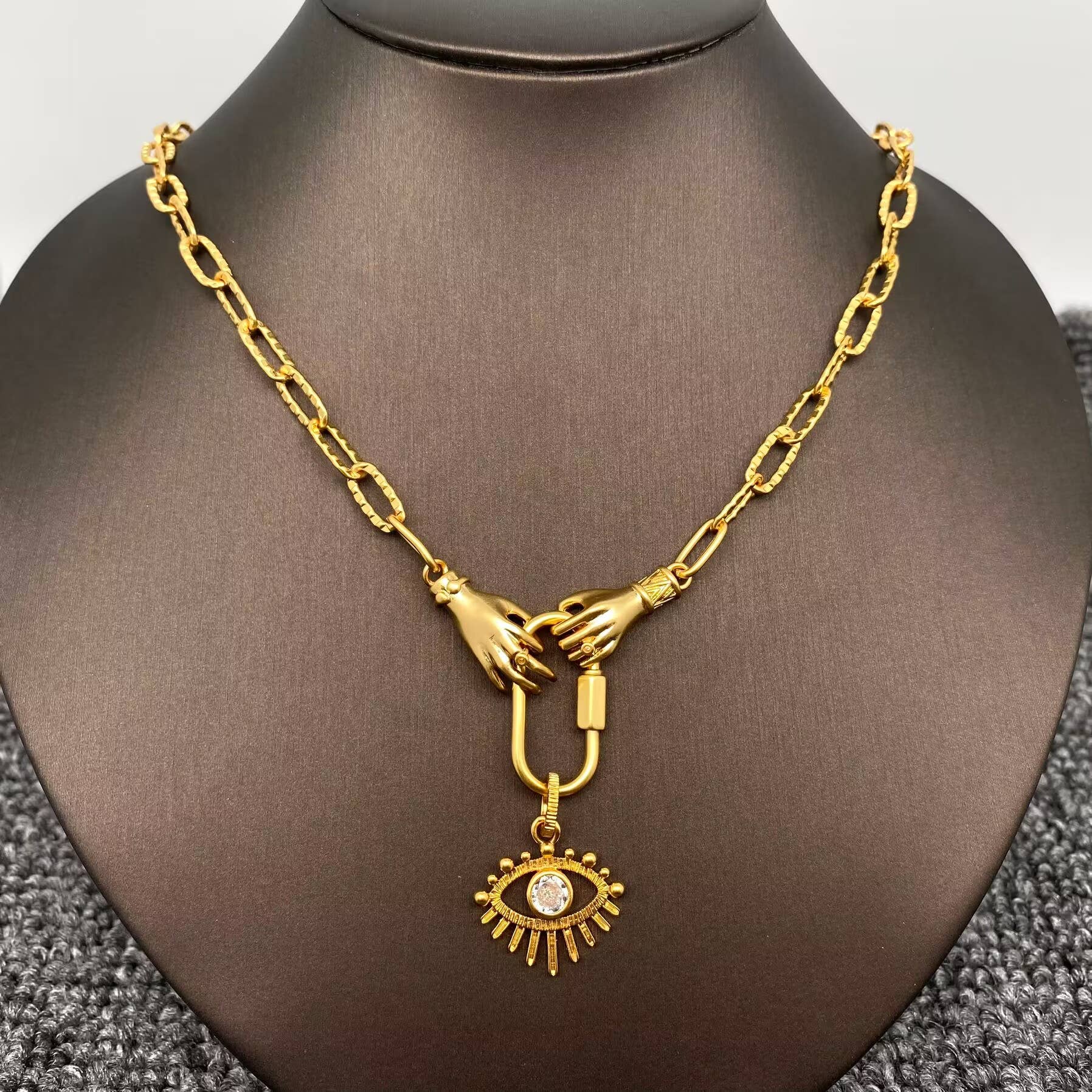 Mio Queena - Wholesale Pendant/Charm Necklace - Holding the Evil Eye Charm 18K Gold Plated Necklace1