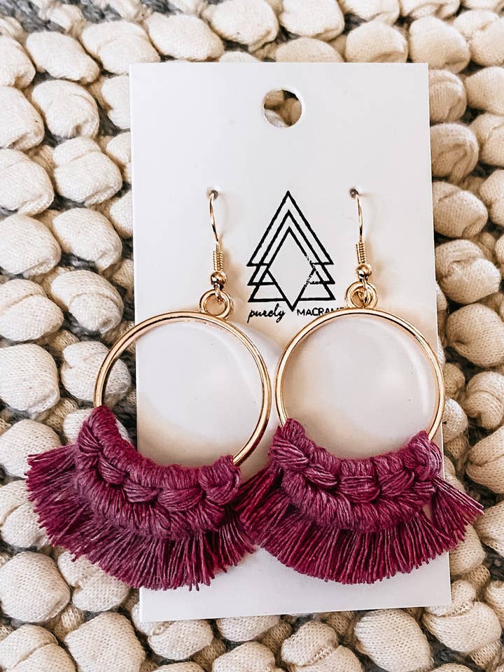 Fuschia Hoop Earrings for wholesale by Purely Macrame