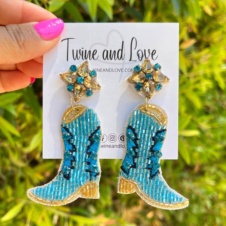 Cowgirl Blue Boots Beaded Earrings for wholesale by Twine and Love