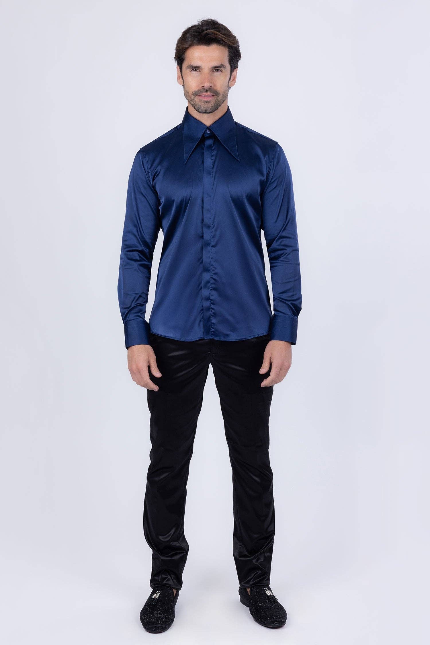 BARABAS - Wholesale Button Down Shirt - Men's - Men's Spear Point Shiny Long Sleeve Shirt 4B10210