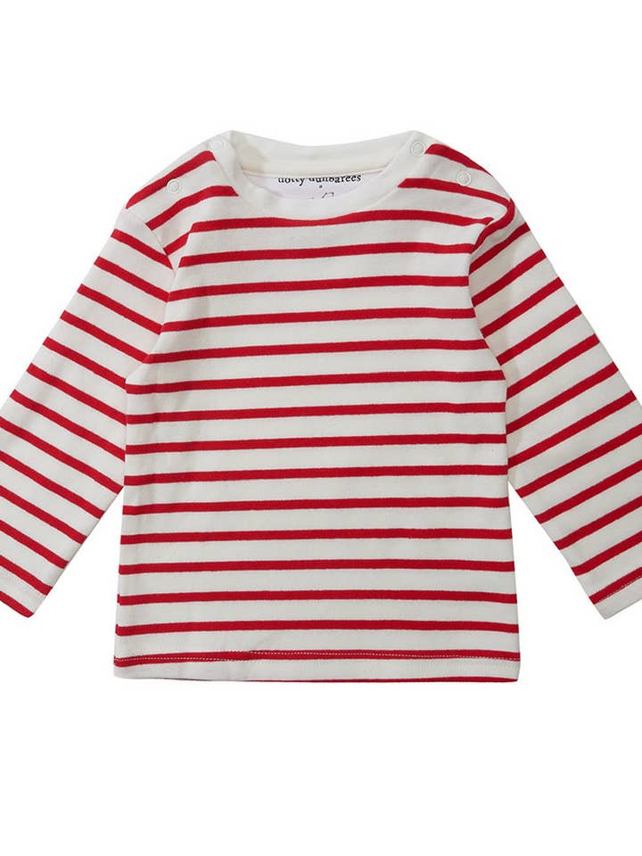 Rotes bretonisches Streifentop für den Großhandel von Dotty Dungarees