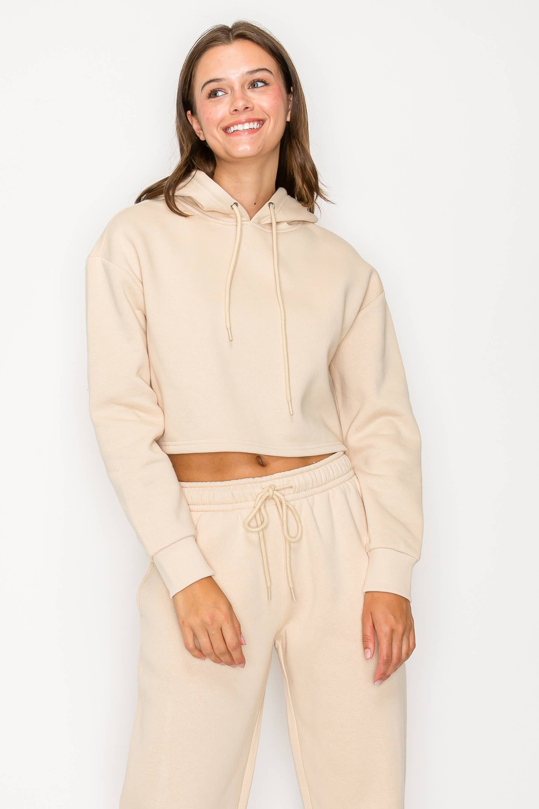 Color 5 - Wholesale Hoodie - Women's - Solid color fleece lined crop pull over hoodie jacket 34