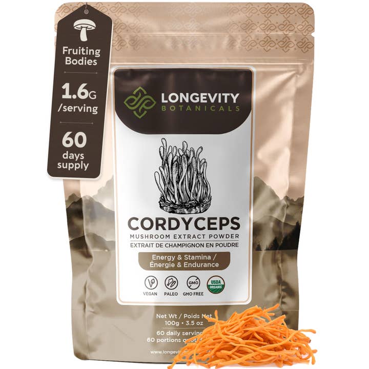 Longevity Botanicals - Wholesale Protein/Superfood Powder - Organic Cordyceps Mushroom Extract Powder 100g