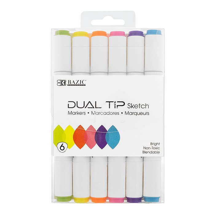 Wholesale Dual Tip Alcohol-Based Markers 6 Neon Colors for your store -  Faire