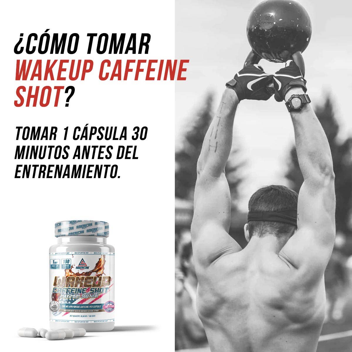 AMERICAN SUPLEMENT S.L. – Suplemento/vitamina oral por atacado – American Suplemento | Wake Up Caffeine Shot | 100 cáps.1