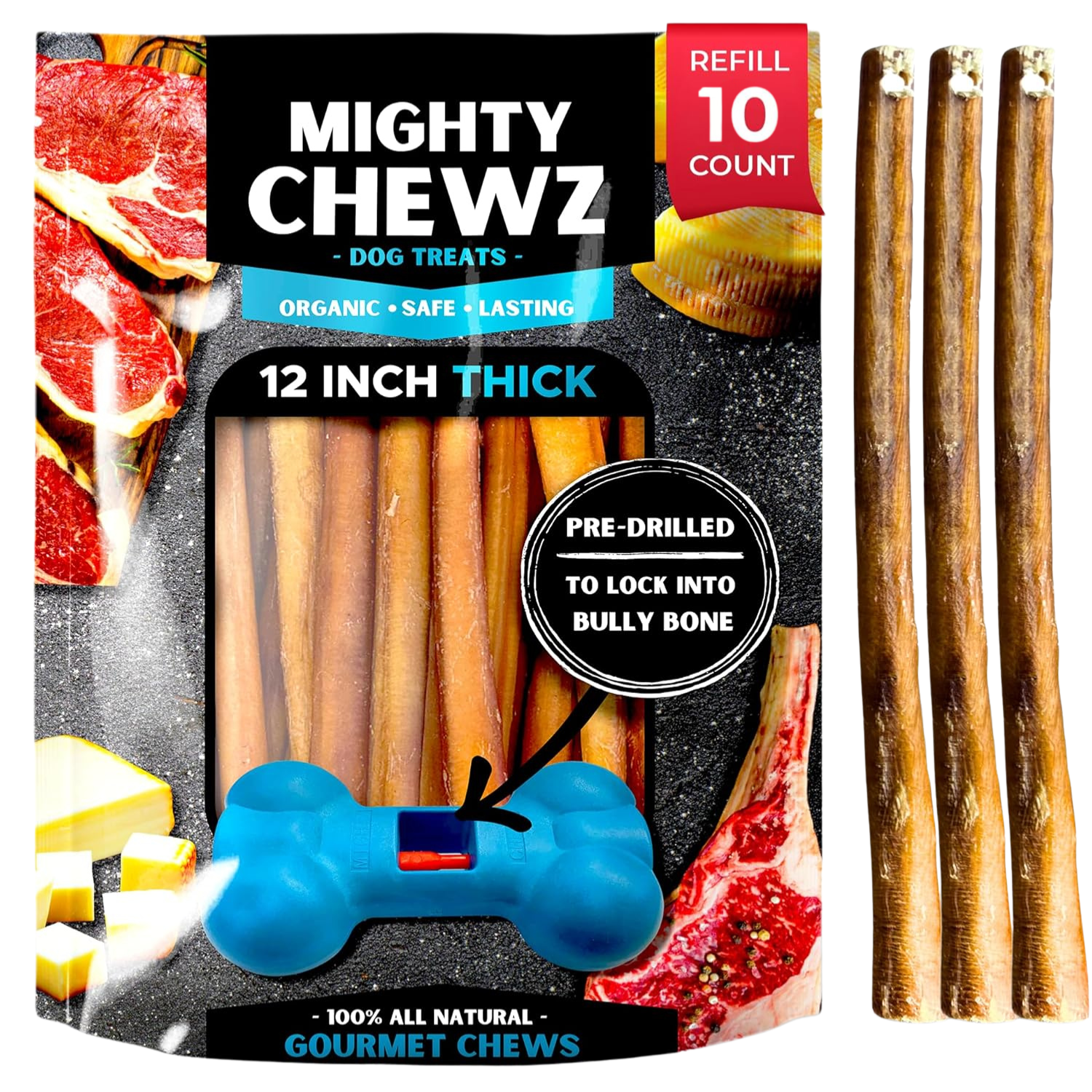 Mighty Chewz - Wholesale Pet Treats - Dog - 12" Thick Bully Sticks - Refill Pack7
