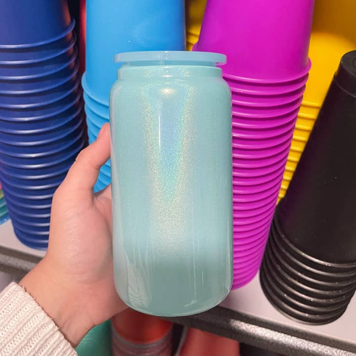 One Stop Cups - Wholesale Drinking Glass/Cup - 16oz Glitter Sublimation Glass Can  Cups
