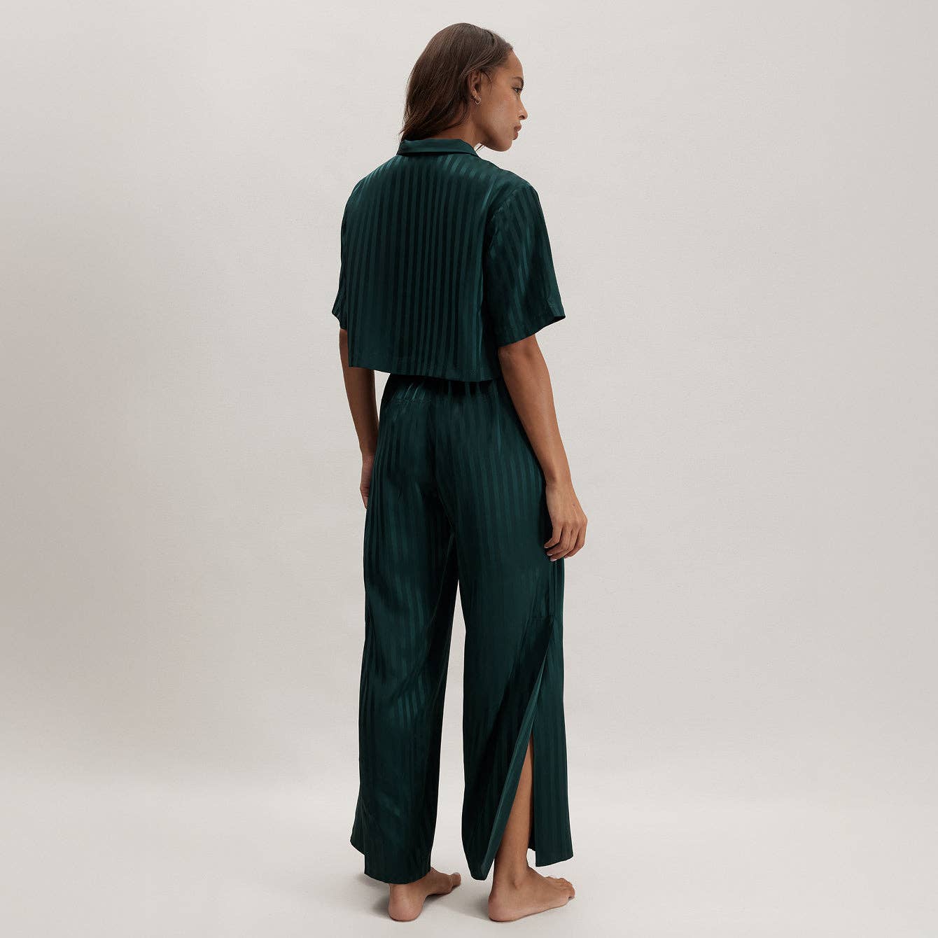 Washable Silk Striped Jacquard High Rise Pant Set for wholesale on Faire1