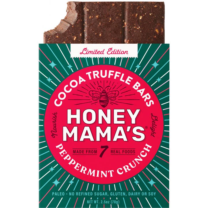 Honey Mama's - Wholesale Chocolate Bar - Peppermint Crunch Cocoa Truffle Bar 2.5oz. (12 count)