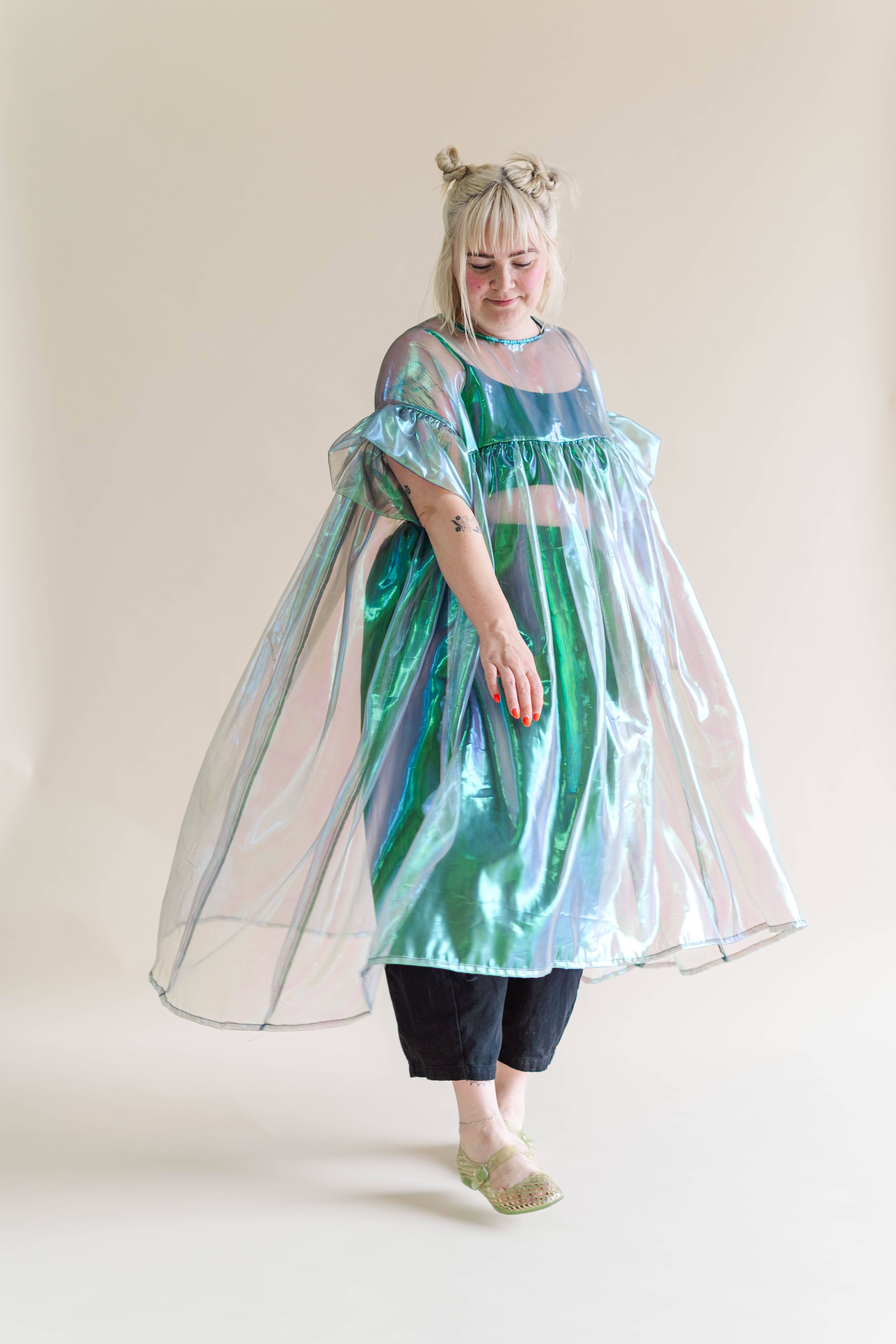 Nettle Studios - Wholesale Dress - Women's - Size-Inclusive Plus Size Gathered Sheer Green Maxi Dress1