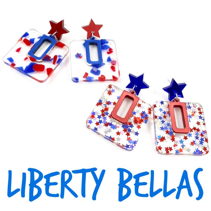 1,5" Liberty Bellas - Patriotische Acryl-Ohrringe für den Großhandel von Doohickies