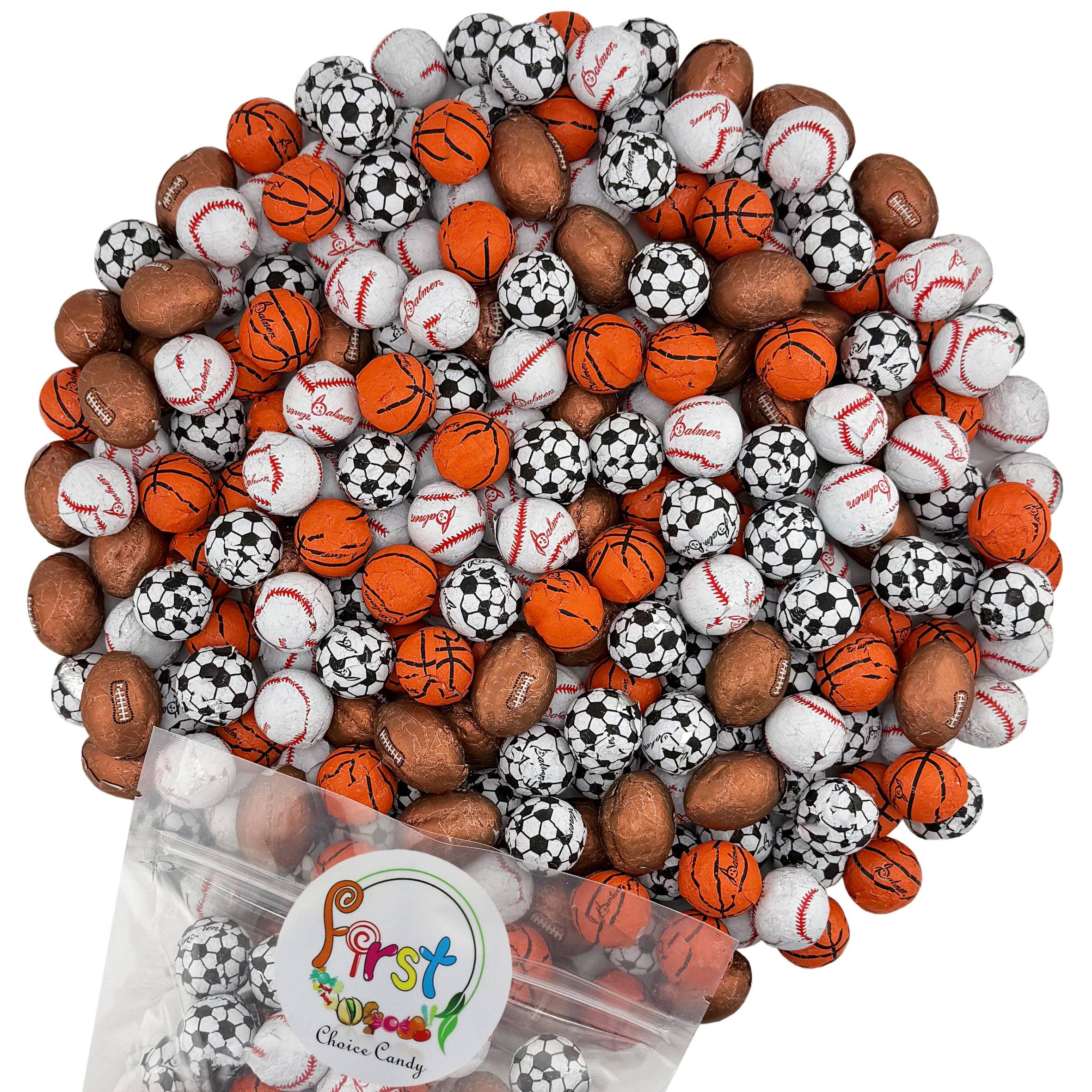 First Choice Candy – wholesale Chocolate-covered sweets – ASSORTED SPORT MILK CHOOCLATE FOIL WRAPPED BALLS0