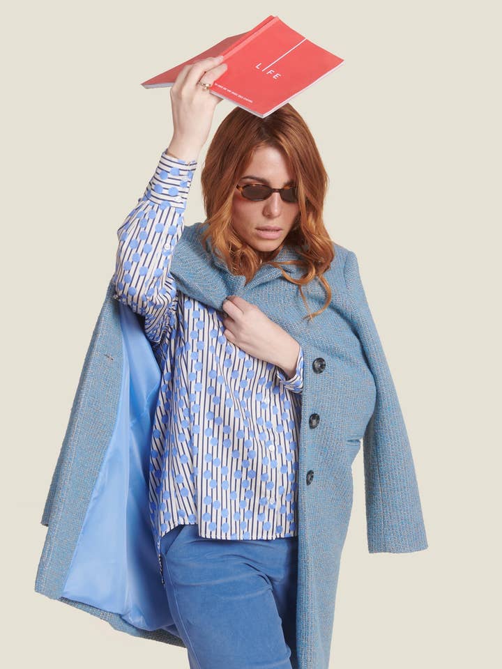 MADE IN SENS - Wholesale Button Down Shirt - Women's - CLEO GOMMETTE STRIPED BLUE SHIRT4