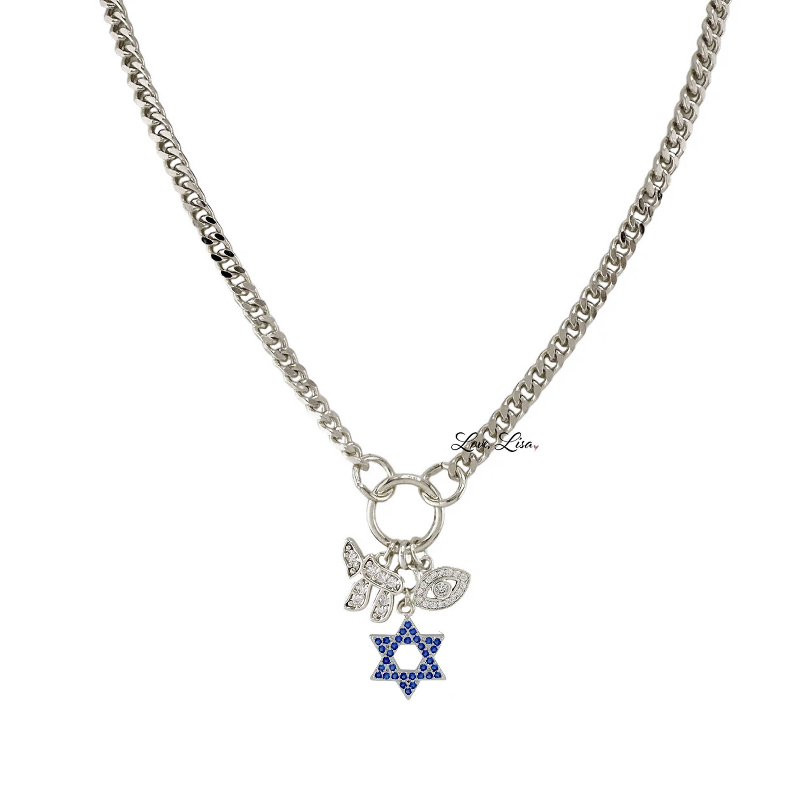 Love, Lisa - Vente Colliers à pendentif - Collier avec pendentifs hébreu Chai, étoile de David et œil protecteur7