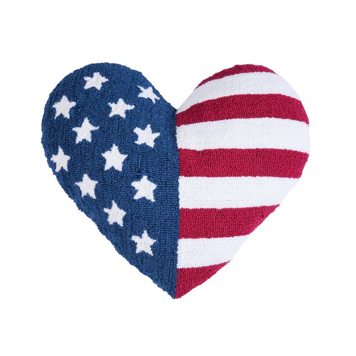 Patriotic Flag Heart Shaped 4th Of July Throw Pillow for wholesale by C&F Home