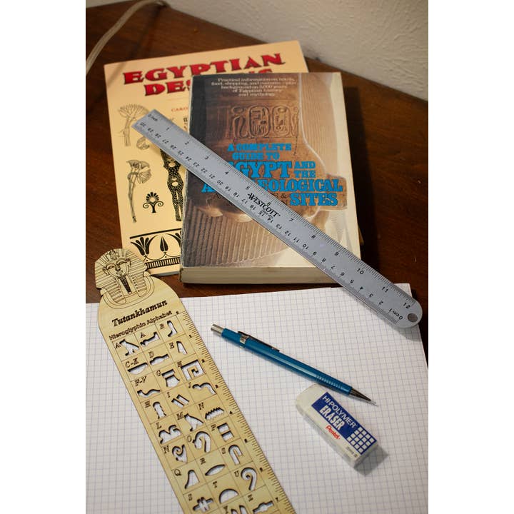 Discoveries, Inc. - Wholesale Stencil/Craft Die - Wooden Hieroglyphic Stencil/Ruler - Egyptian King Tut - 12"