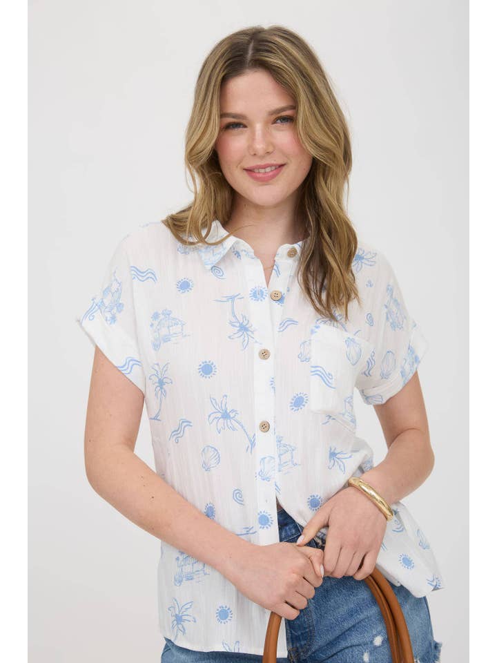 MINE - Wholesale Blouse - Women's - SUMMER PRINT COLLARED SHORT SLEEVE SHIRT