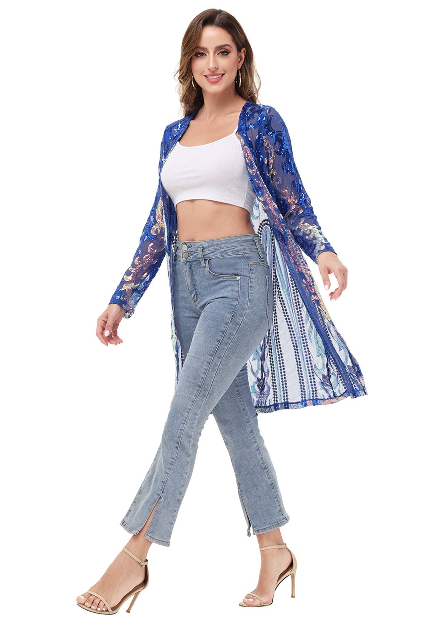 Anna Kaci Wholesale - Vente Kimono – femme - Cardigan à paillettes pour femmes à manches longues et ouvert sur le devant20
