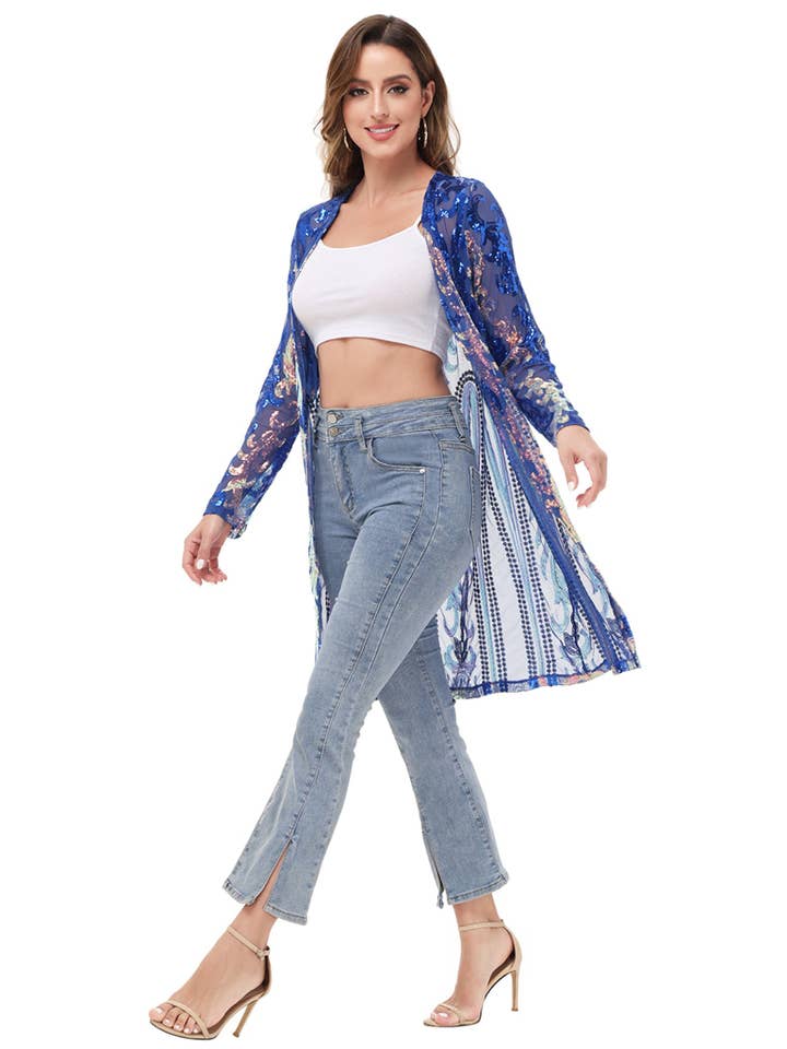 Anna Kaci Wholesale - Wholesale Kimono - Women's - Women's Sparkly Sequin Cardigan Long Sleeve Open Front20