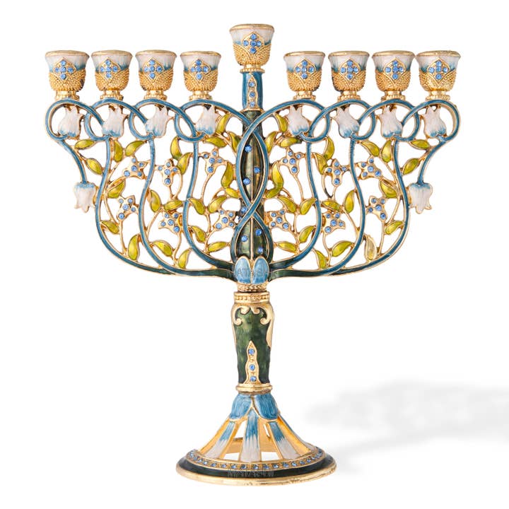 Menorah Candelabra Embellished with Flowers Design for wholesale by Matashi