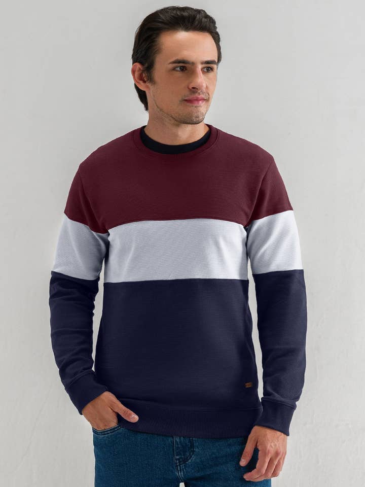 Textured Colour Block Sweatshirt – Maroon for wholesale by Brian Oak Limited
