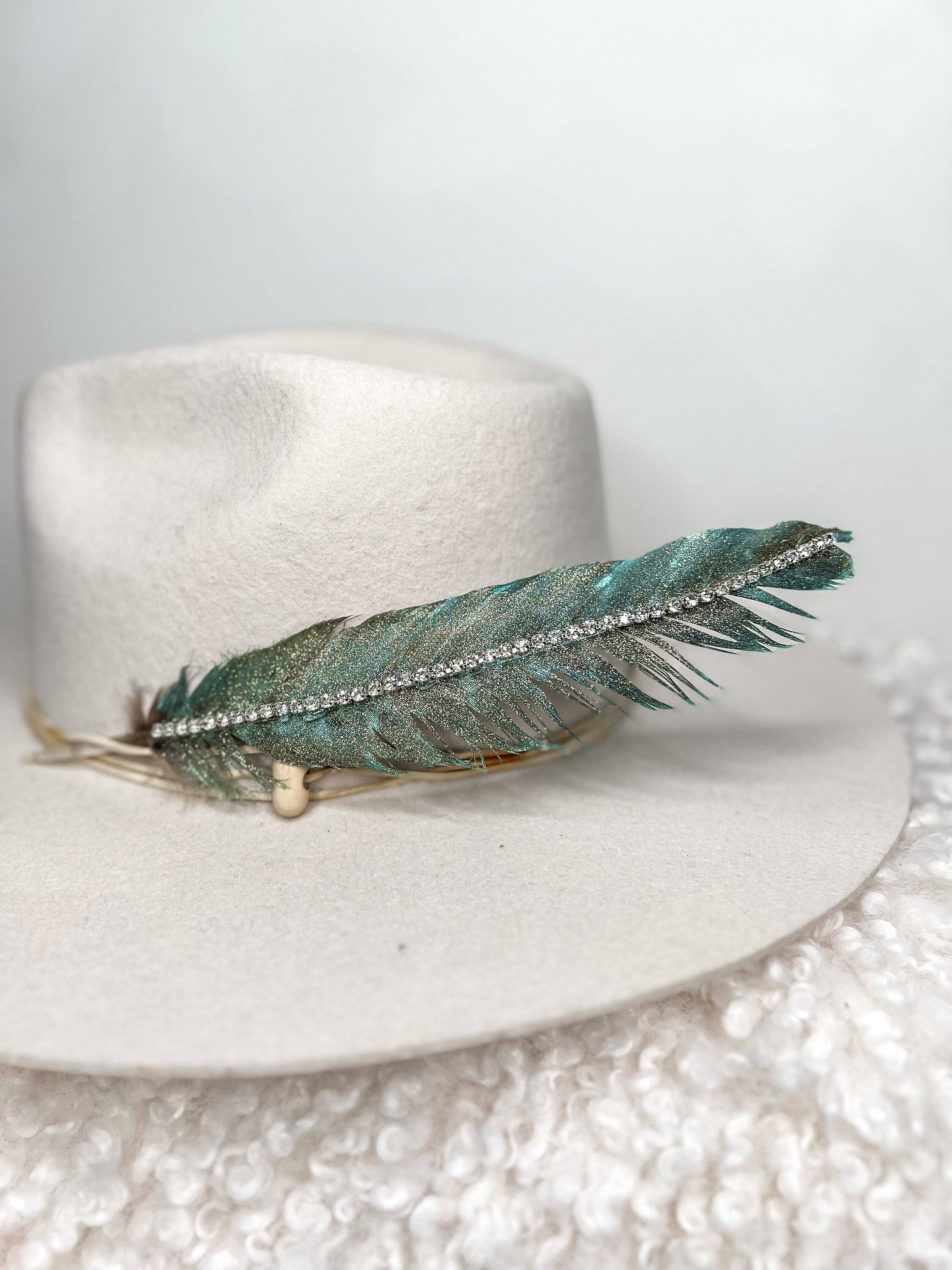 The Sterling Gypsy - Wholesale Hat Accessory - Women's - Hand Painted Rhinestone Glitter Turquoise Hat Feather Accessory Cowgirl Hat Decoration2