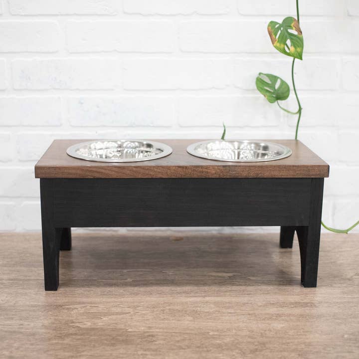 Raised Dog Bowl Stand with 2 Stainless Steel Bowls, Elevated Pet Feeder for wholesale by The McGarvey Workshop