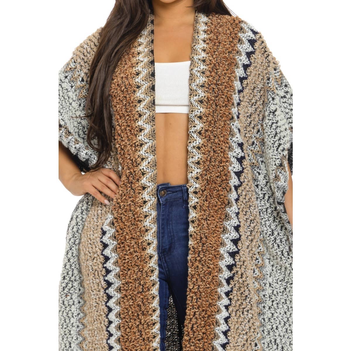 HiteJeans - Vente Cardigan – femme - Cardigan poncho long multicolore22