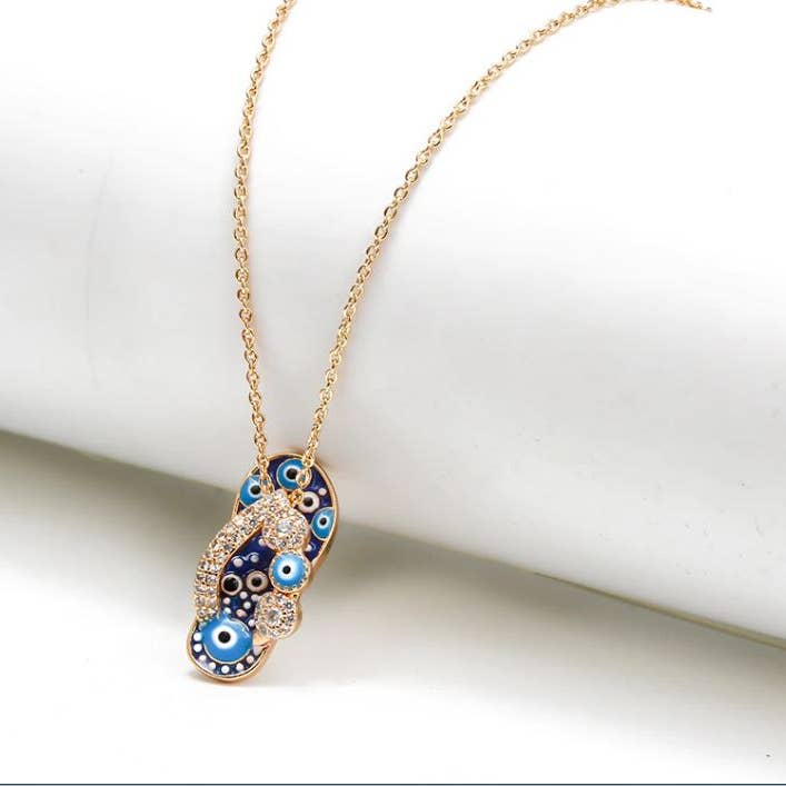 Lucky Eye - Wholesale Pendant/Charm Necklace - Flip Flop with Crystal Bow Evil Eye Necklace #38155