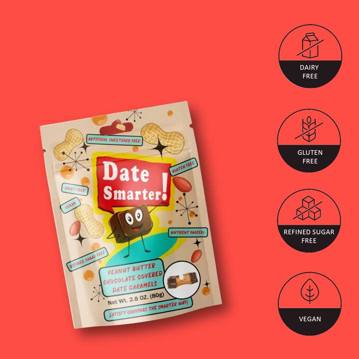 Date Smarter! - Wholesale Chocolate Covered Sweets - Peanut Butter Chocolate Covered Date Caramels - Case of 121