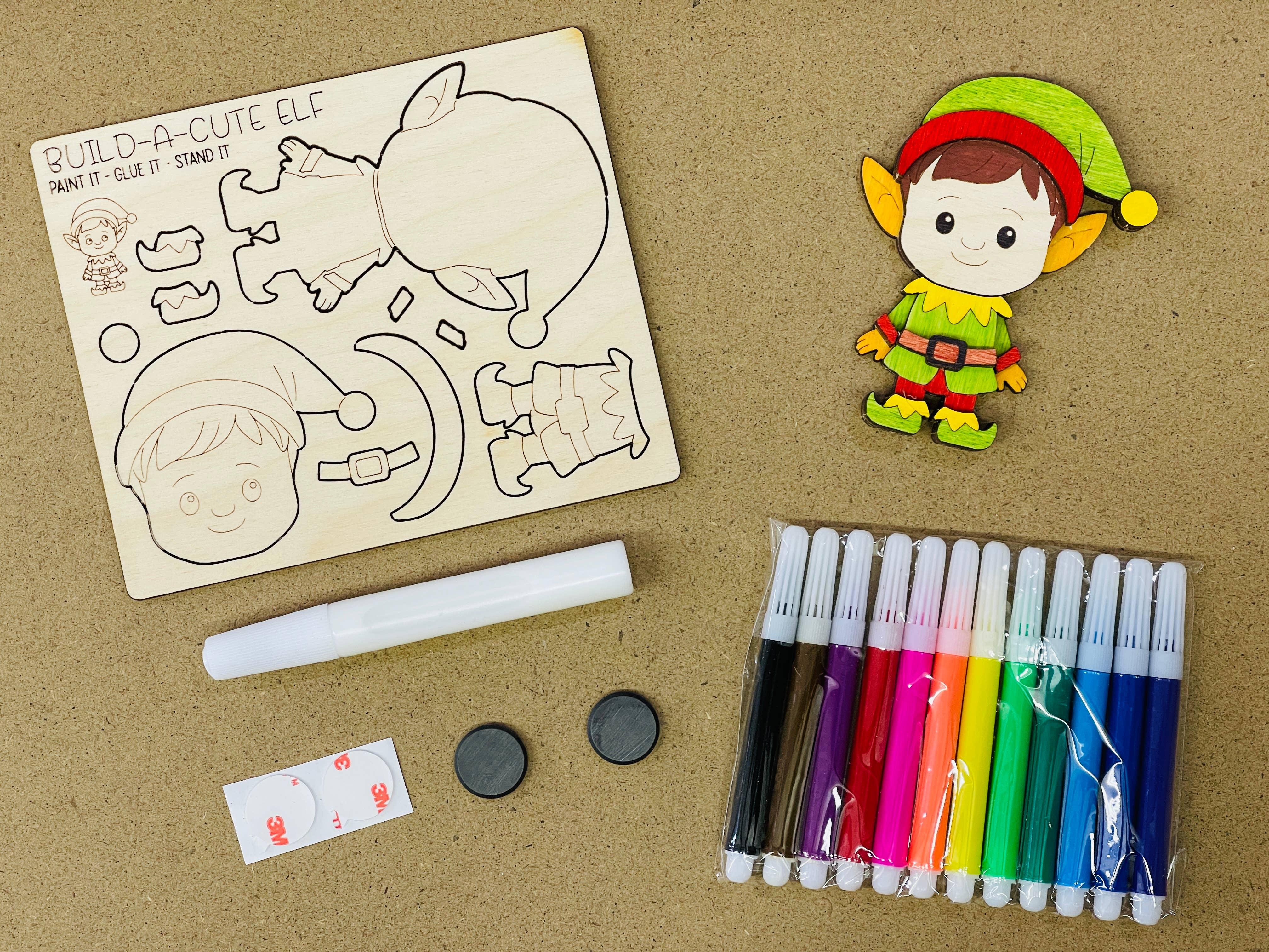 Reclaimed Woodworks Home Decor - Wholesale DIY Craft Kit - Build an Elf Magnet CHRISTMAS CRAFT KIT1