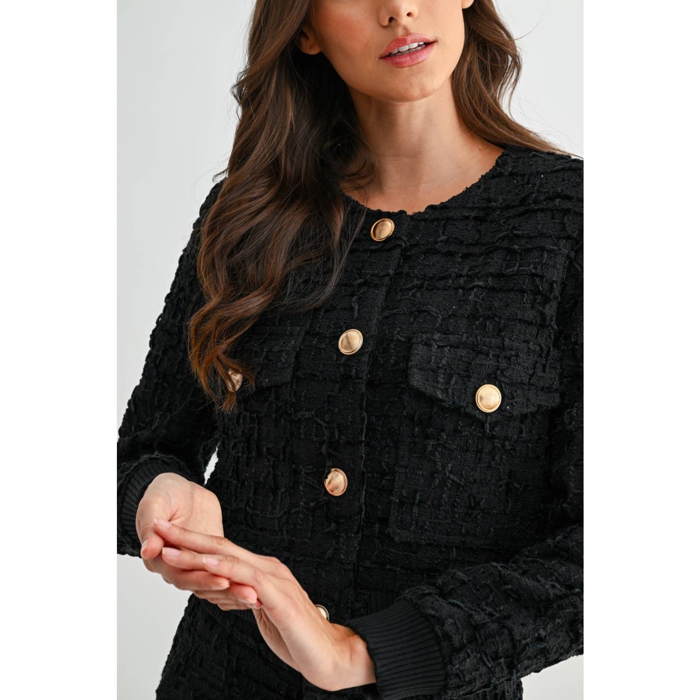 BLACK GOLD BUTTON BOUCLE TWEED JACKET for wholesale on Faire4