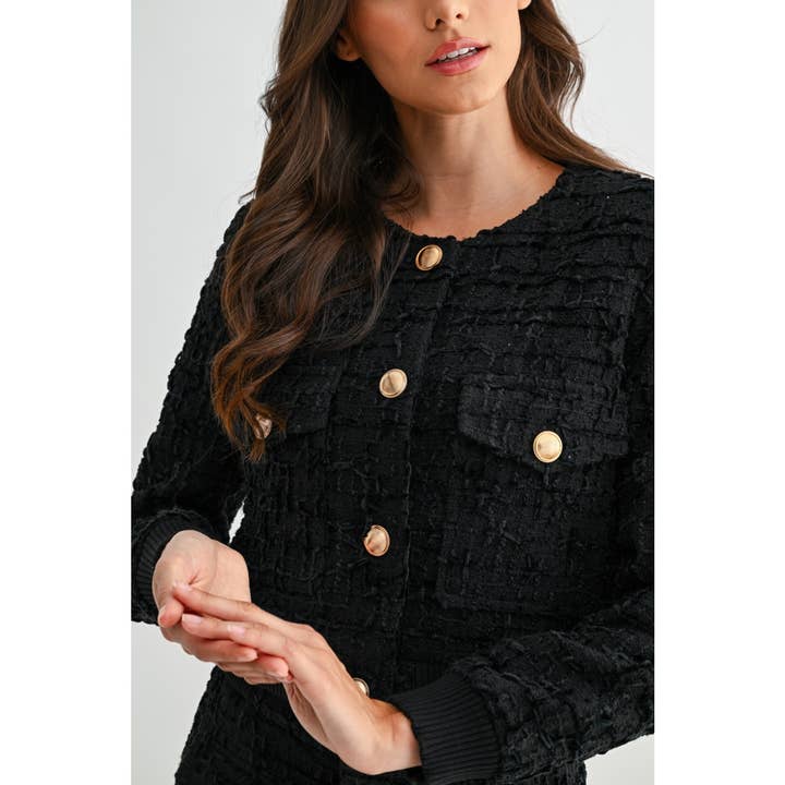 BLACK GOLD BUTTON BOUCLE TWEED JACKET for wholesale on Faire4