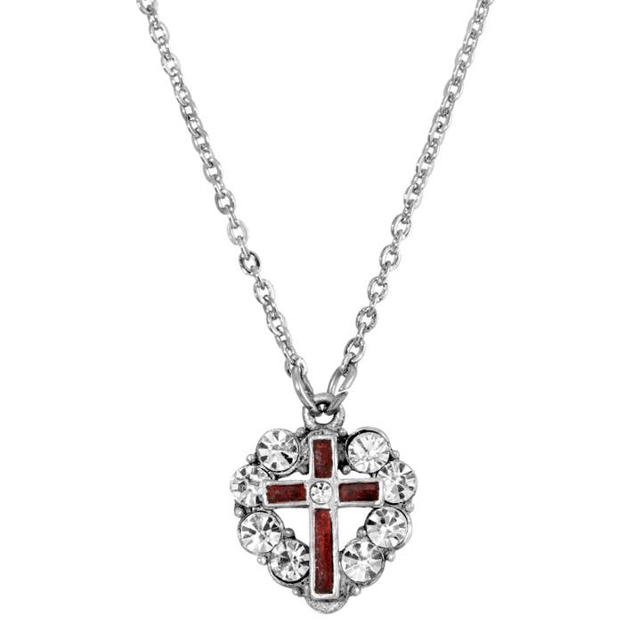 Symbols Of Faith Pewter blauwe geëmailleerde kruiskristallen ketting voor wholesale door 1928 Jewelry