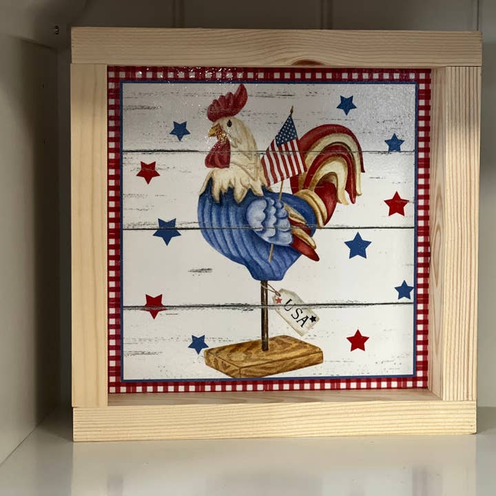Cartello patriottico a forma di pollo, 8 x 8 per la vendita all'ingrosso da parte di Thompsons Handmade Country LLC