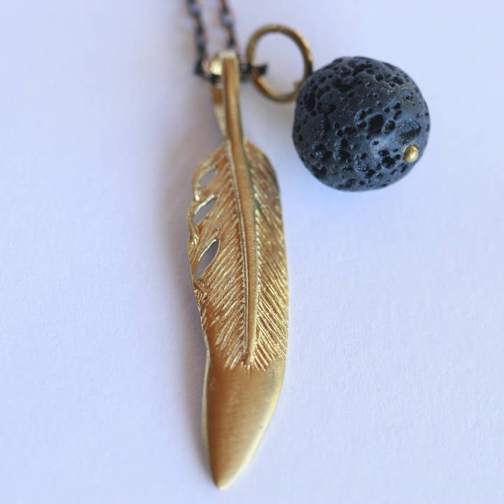 Feather Aromatherapy Necklace | Essential Oil Diffuser Necklace for wholesale by Kaiko Studio