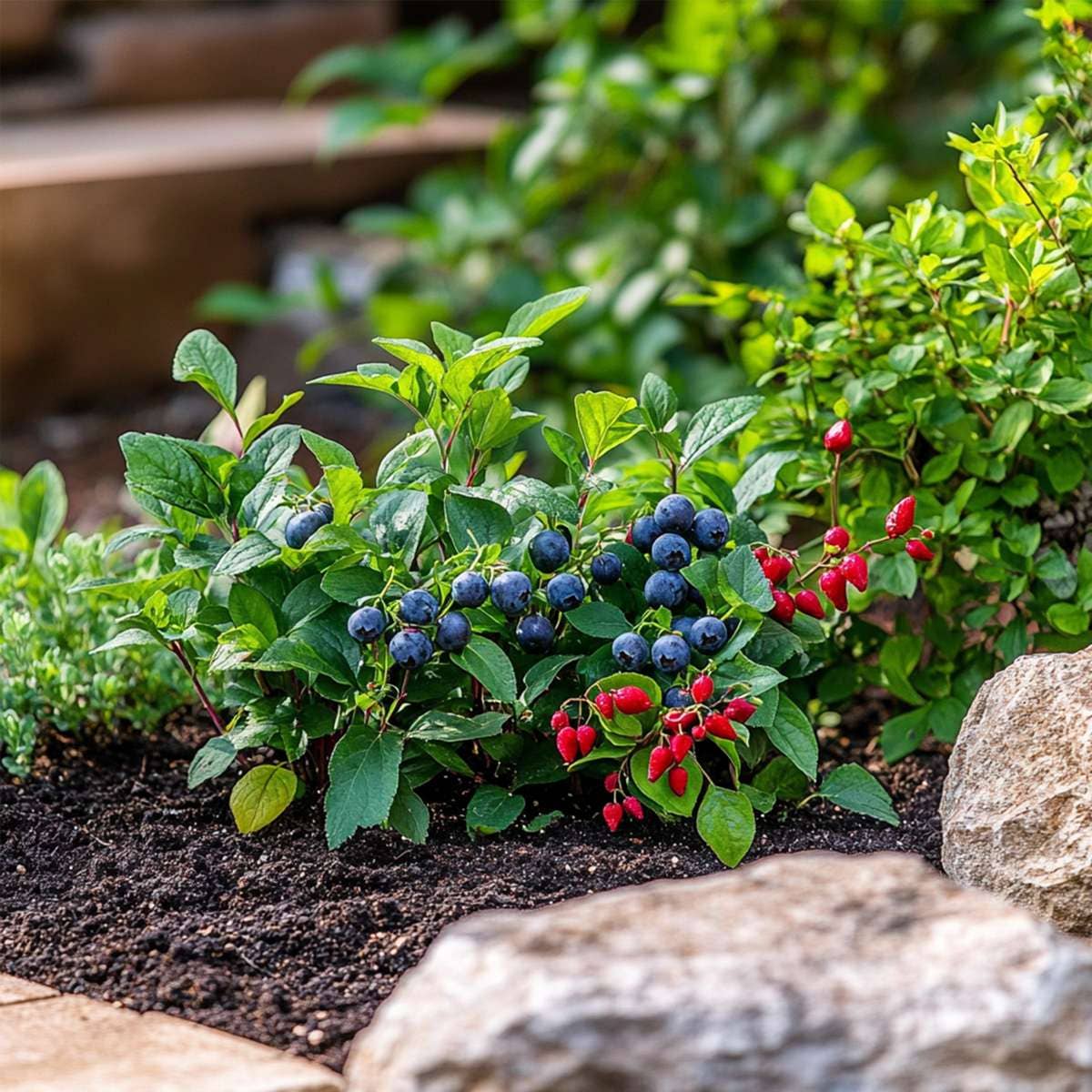 Oasis of Life - Wholesale Live Plant - Fruit Bush Mix – 3 Plants – Goji Berry, Blueberry & Cranberry – Actinidia, Vaccinium – Berry Plants for Garden & Balcony – Hardy & Easy Care – Height 25–40cm – Ø9cm1