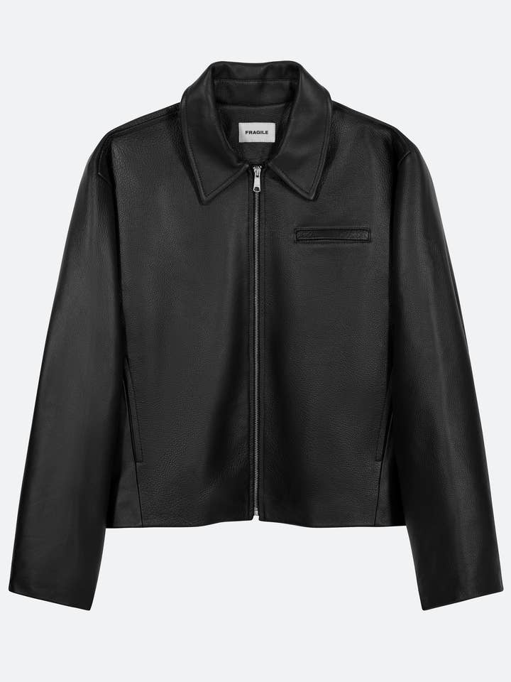 Casaco de Pele Preto Cropped Fragile® por atacado de FRGL