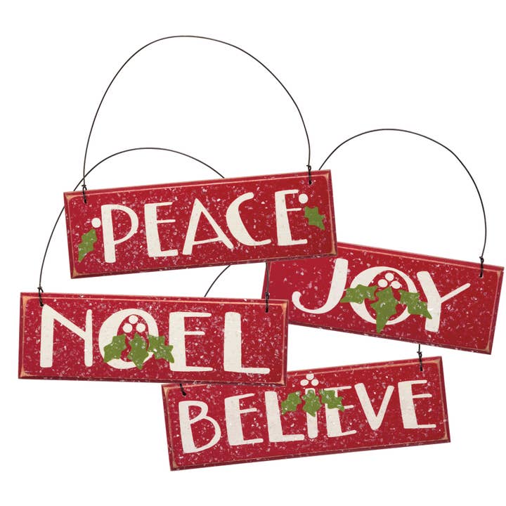 Peace Joy Noel Believe Ornament Set for wholesale by Primitives by Kathy